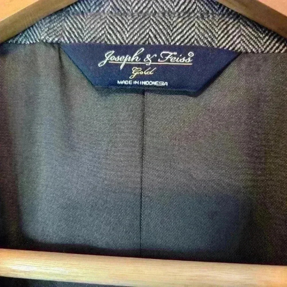 100% Lambswool Joseph & Feiss Men's Blazer Sports Coat 44R Gray Herringbone - Picture 2 of 14